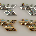 Modern Wall Mounted Bookshelves In White And Wooden With Books Plants And Decorative Items