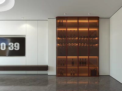 Modern Sleek Glass Wine Cabinet With Warm Ambient Lighting For Minimalist Stylish Living Room 3d model