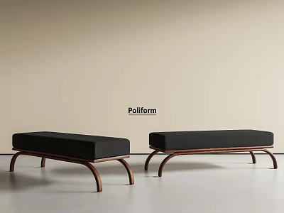Elegant Modern Black Bed Bench Featuring Wooden Curved Legs Design 3d model