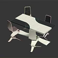 Modern Contemporary Dining Table With White Blue Geometric Pattern And Four Chairs 3d model