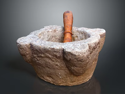 Rustic Traditional Decorative Ornament Set with Stone Mortar and Wooden Pestle Home Decor Accent 3d model