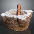 Rustic Traditional Decorative Ornament Set with Stone Mortar and Wooden Pestle Home Decor Accent