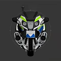 Police Motorcycle with Blue White Green Livery and Antenna for Patrol Duty