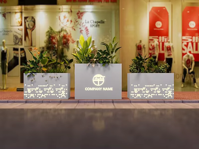 Decorative Gray Garden Planters With Hollow out Patterns And Green Plants For Outdoor Commercial 3d model