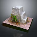 Outdoor Weathered Stone Steps On Brick Base With Green Foliage And Dry Grass