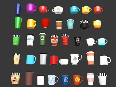Various Colorful Cups with Different Designs Patterns and Styles for Daily Use 3d model