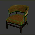 Orange Upholstered Armchair With Curved Armrests And Solid Wooden Frame For Home