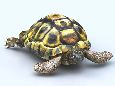 Colorful Brown And Yellow Tortoise Shell Reptile With Detailed Limbs And Head 3d model