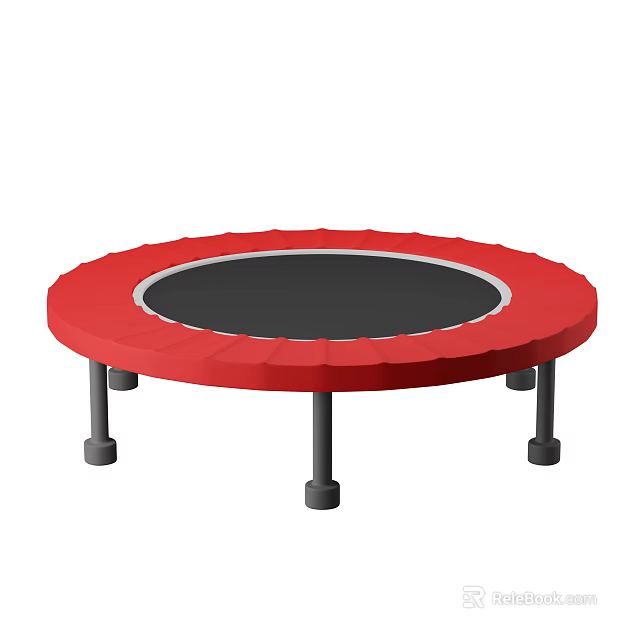 Red Round Trampoline With Black Jumping Surface And Sturdy Support Legs 3d model 