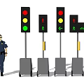 Outdoor Traffic Signs With Red Green Lights And Pedestrian Symbols Near Walking Man