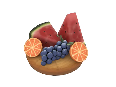 Cartoon Scene Featuring Fresh Fruit Bowl with Watermelon Slices Orange Slices and Blueberries 3d model