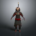 Samurai Warrior In Traditional Armor With Animal Helmet And Sword
