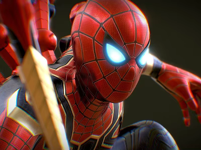 Spider Man Game Movie Character Red Suit Blue Glowing Eyes Detailed Spider Pattern Dynamic Action Pose 3d model