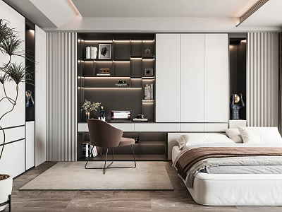 Modern Tatami Bedroom Interior Design With Tatami Bed Storage Cabinets And Built in Lighting 3d model