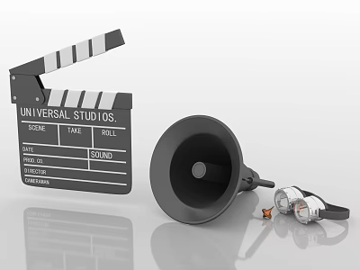 Universal Studios Clapperboard With Megaphone Goggles And Film Props 3d model