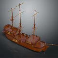 Vintage Wooden Sailing Ship Model With Multiple Masts And Detailed Wooden Structure