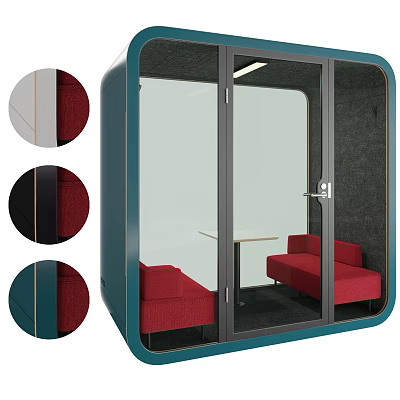 Small Private Lounge Space With Red Upholstered Casual Sofa Set And Transparent Glass Door 3d model