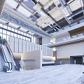 Modern Hotel Lobby Interior With Glass Windows Escalators Marble Flooring And Ceiling Design