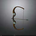 Traditional Wooden Bow With Brown Body Green Circular Decorations And Green Arrow On String