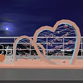 Outdoor Romantic Heart Shaped Decorative Structures With Moonlit Night Railing And Lights