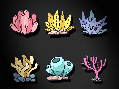 Colorful Coral and Seaweed Shaped Wall Decor with Vibrant Hues and Various Designs 3d model