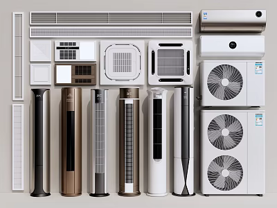 Assorted Styles of Air Conditioners and Fans Including Wall Mounted Tower and Cabinet Units 3d model