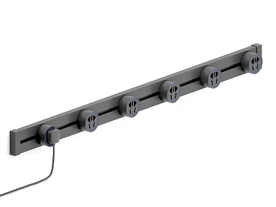 Modern Gray Long Strip Switch Panel With Multiple Outlets And Connected Cable 3d model