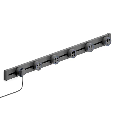 Modern Gray Long Strip Switch Panel With Multiple Outlets And Connected Cable 3d model