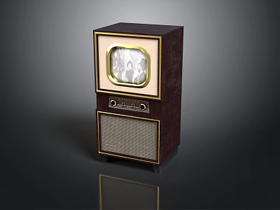 Vintage Television Set With Wooden Cabinet Gold Trim And Speaker Grille 3d model