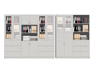 Office Bookcase With Glass Panel Doors Multiple Compartments Drawers And Storage For Files Books 3d model