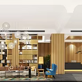 Modern Hotel Lobby Interior With Pendant Lights Wooden Decor And Reception Desk