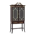 Elegant Dark Wood Decorative Cabinet With Glass Doors And Intricate Carved Details