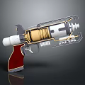 Futuristic Sci Fi Pistol With Transparent Structure Red Grip And Gold White Internal Components 3d model