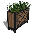 Wooden Flower Planter With Black Metal Cross Frame And Green Plants