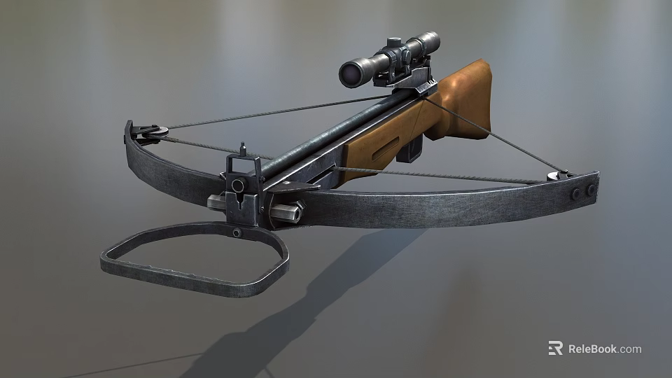 Tactical Hunting Crossbow With Scope Metal Frame And Wooden Stock Design 3d model 