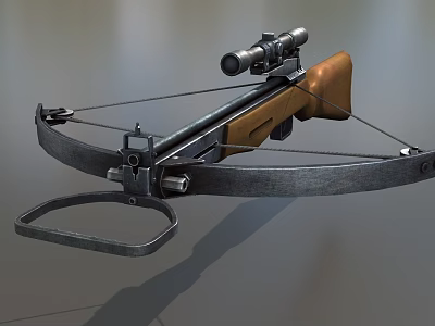 Tactical Hunting Crossbow With Scope Metal Frame And Wooden Stock Design 3d model