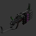 Futuristic Mechanical Weapon With Purple Cylinders Green Components And Metal Frame