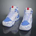 Blue And White High Top Sneakers With Red Label And Wavy Sole Design