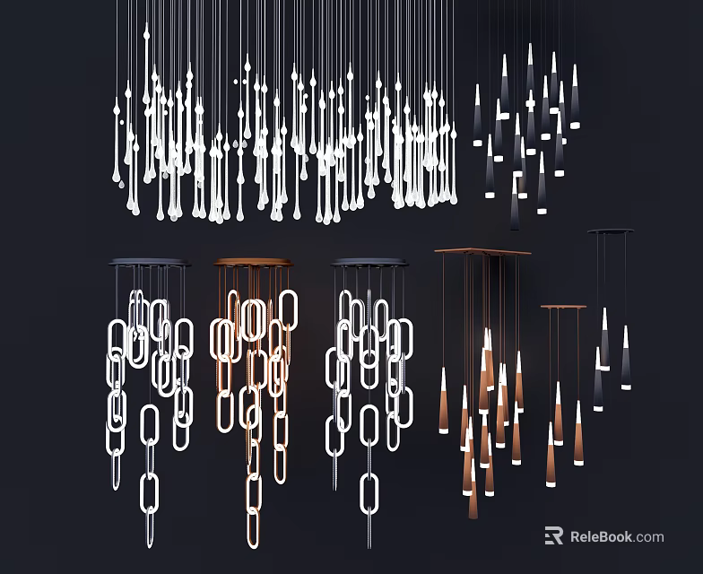Modern Chandeliers Design With Various Geometric Shapes And Hanging Chain Details 3d model 