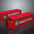 Two Red Maersk Storage Containers As Household Supplies With Open Door And Closed Unit
