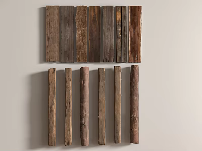 Various Wood And Stone Decorative Planks And Logs For Wall 3d model