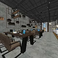 Modern Internet Cafe Interior Design With Computers Comfortable Seats And Green Decor 3d model