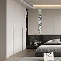Modern Bedroom Interior Design With Gray Wall Dark Headboard Striped Rug And Large Window