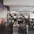 Modern Public Office Space With Workstations Computers Office Chairs And Lighting Fixtures