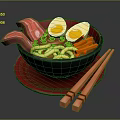 Delicious Ramen With Soft Boiled Eggs Pork Slices Vegetables In Black Bowl And Wooden Chopsticks