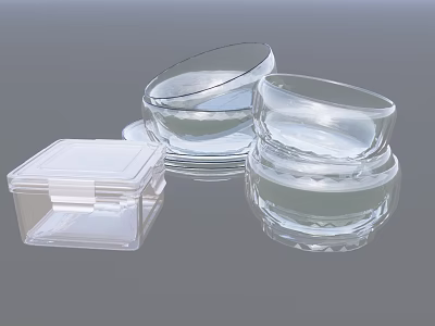 Transparent Kitchen Storage Containers Including Square Lidded Boxes And Stackable Round Bowls 3d model