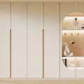 Modern White Wardrobe With Panel Doors and Round Mirror Display Featuring Decorative Shelves and Hooks