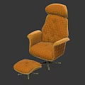 Elegant High Back Orange Tufted Leather Armchair with Ottoman and Swivel Black Base