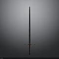 Medieval Long Sword With Cross Hilt And Metallic Blade On Gray Background