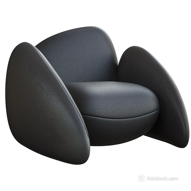 Modern Stylish Black Leather Single Sofa Interior with Curved Design and Unique Shape 3d model 